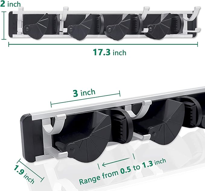 Mop And Broom Holder Wall Mount, Mop Holder, Garage Storage Garden Kitchen Tool Organizer Wall Hanger for Home Goods (4 Positions with 8 Hooks, Black)