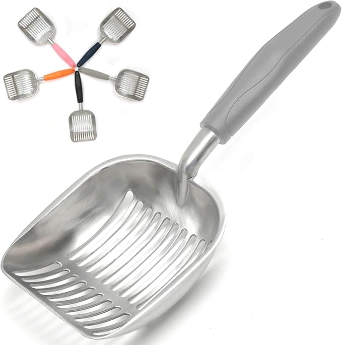 Cat Litter Scoop, Kitty Metal Scooper, Aluminum Alloy Sifter, Kitten Pooper Lifter, Deep Shovel, Long Handle, Poop Sifting, Durable, Heavy Duty, for Litter Box