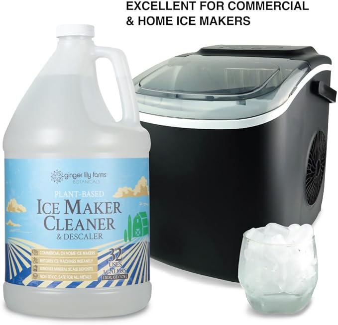 Ginger Lily Farms Botanicals Plant-Based Ice Maker Cleaner & Descaler for All Ice Machines, 32 Uses, Safe for All Metals, 1 Gallon (128 fl. oz.)
