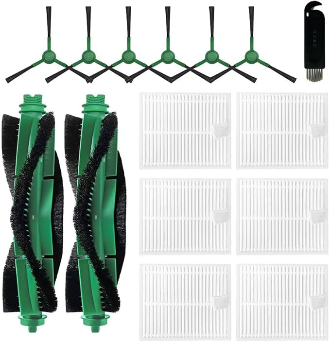 15 Pcs Replacement Parts Accessories Compatible with iRobot Roomba 104, 105 Vac/Combo, Y0140, Q0120, Y0110, Q0520, Q011 Robot Vacuum, 2 Roller Brush, 6 Hepa Filters, 6 Side Brushes, 1 Cleaning Brush