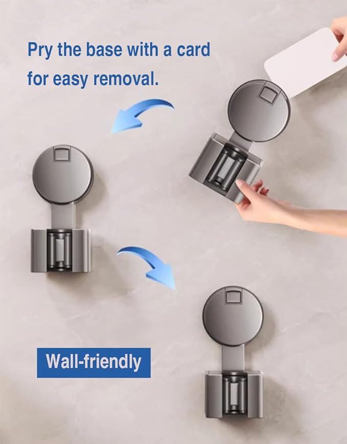 2Pack Suction Cup Mop Holder, No Drill Wall Mounted Broom Clamp, Space Saving Bathroom Storage Organizer for Mops, Brooms, Brushes, Cleaning Tools grey