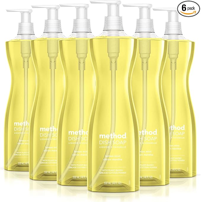 Method Gel Dish Soap Liquid, Lemon Mint, Tough on Grease, 18 Fl Oz (Pack of 6