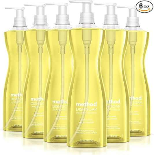 Method Gel Dish Soap Liquid, Lemon Mint, Tough on Grease, 18 Fl Oz (Pack of 6