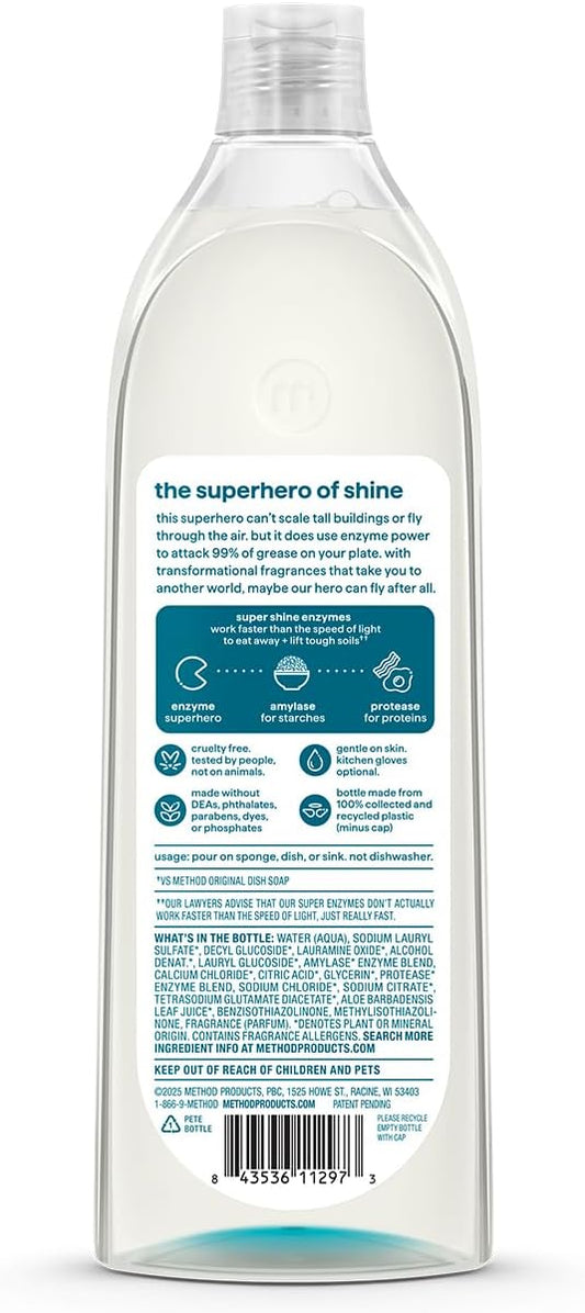 Method Super Shine Liquid Dish Soap, Powered by Enzymes, Dewy Daze Scented, 16 fl oz