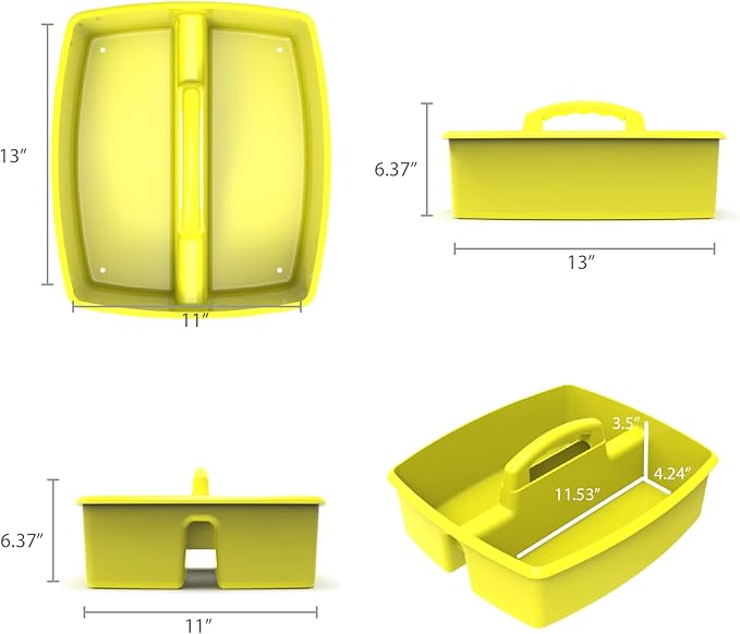 Storex 2-Compartment Large Caddy – Multipurpose Classroom Organizer with Handle, Yellow, 6-Pack (00957U06C)