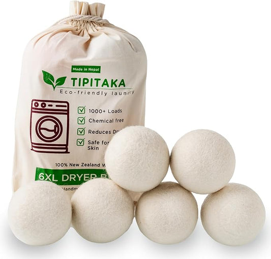 Laundry Wool Dryer Balls | Natural Fabric Softener – Reusable, Eco-Friendly, Reduces Drying Time – Wool Balls Replaces Dryer Sheets - 6 XL Pack - Laundry Balls for Dryer (6 Count (Pack of 1))