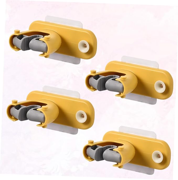 PRETYZOOM 4pcs Bathroom Storage Mounted Mop Holder Broom Organizer for Easy Cleaning Self-adhesive Hooks Yellow