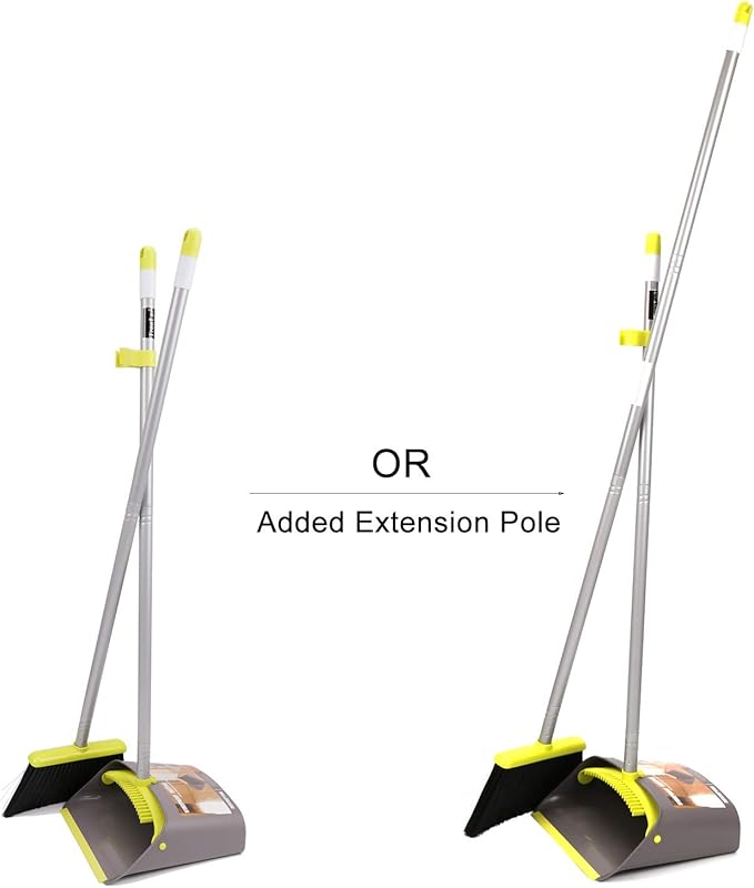 TreeLen Broom and Dustpan Set, TreeLen Broom with Dust Pan with Long Handle Combo Set for Office and Home Standing Upright Sweep Use with Lobby