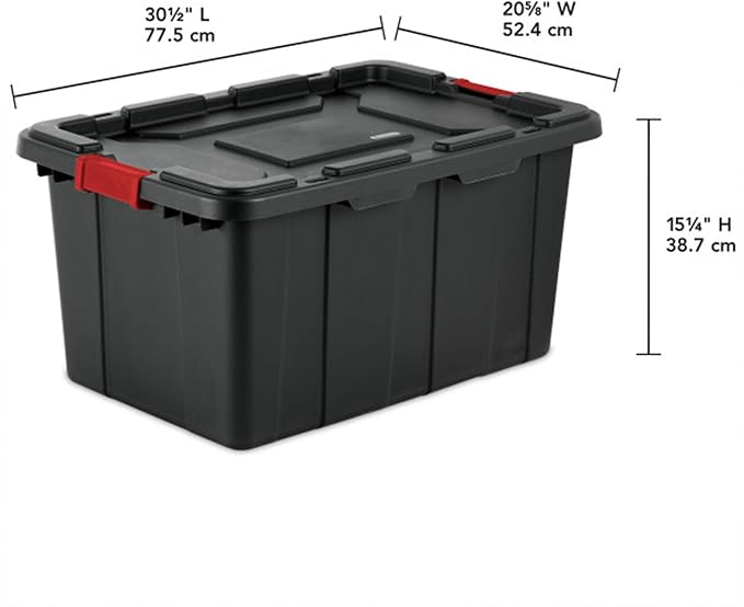 Sterilite 4-Pack Industrial Tote, Plastic Storage Bins with Lids, 27 Gallon, Black - Heavy-Duty Organizing Containers for Closet, Bathroom, and Office