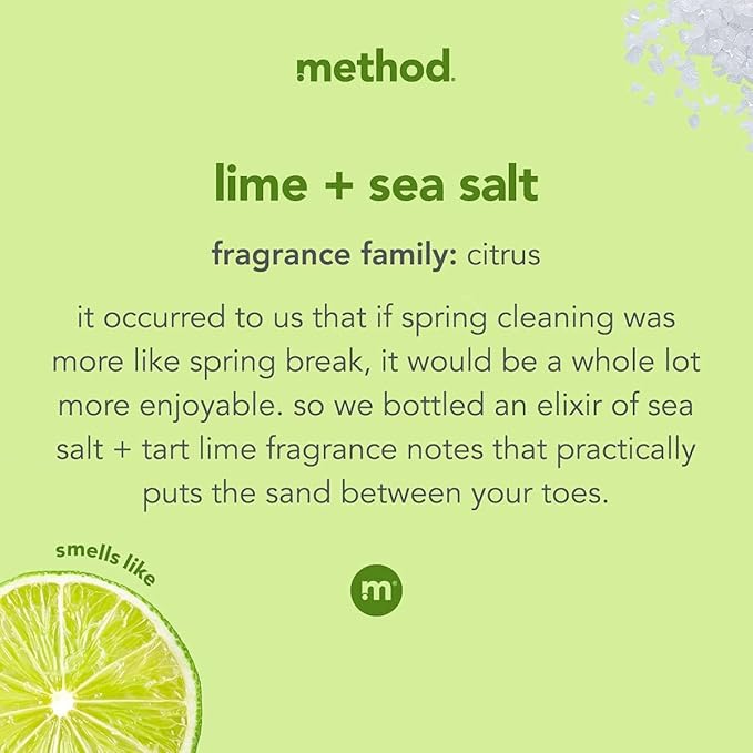 Method Gel Dish Soap, Lime + Sea Salt, Tough on Grease, 18 Fl Oz (Pack of 6)