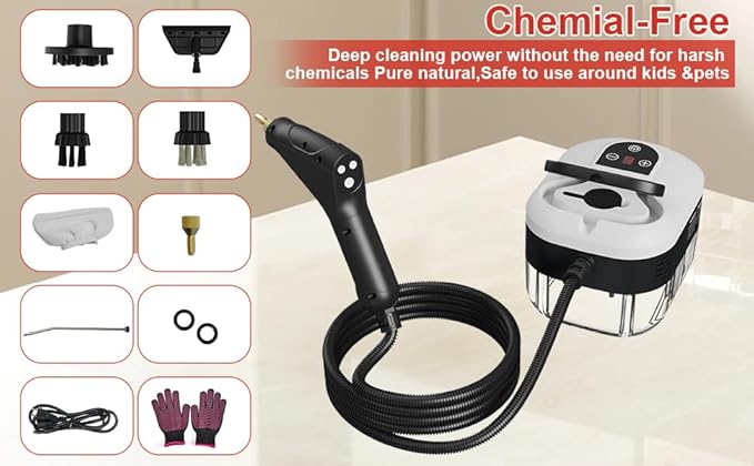 Steam Cleaner for Home, 15s Heat-Up, 1.2L Water Tank, 6-Level Adjustable Handle, Handheld Steam Cleaner for Car Detailing, Dirt, Furniture, Couch, Floor Tile, Bathroom, Bed Bugs, 9Pcs Accessories
