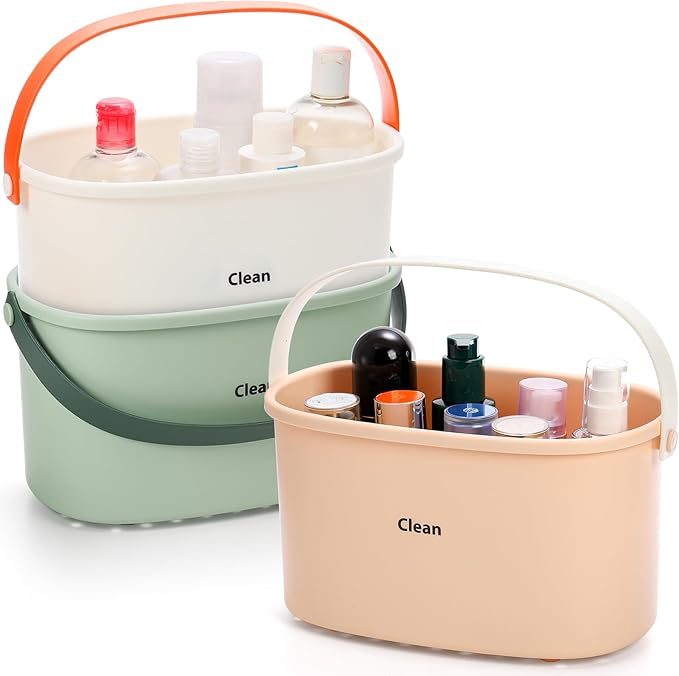 Frcctre 3 Pack Plastic Shower Caddy Basket with Handle, Portable Plastic Storage Basket Tote Organizer Bin Cleaning Caddy for Bathroom, Kitchen, College Dorm