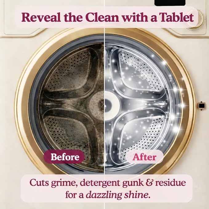 Washing Machine Cleaning Tablets – Odor Remover and Descaler Tabs – Non-Toxic, Eco-Friendly, Biodegradable Washer Cleaner Tablets for HE, Front Load & Top Load Machines (12-Month Supply)