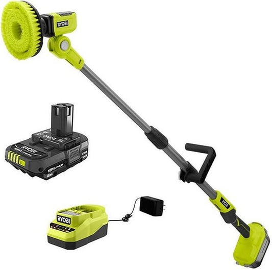 RYOBI ONEAND 18V Cordless TELESCOPING Power Scrubber KIT with 2.0 AH Battery and Charger P4