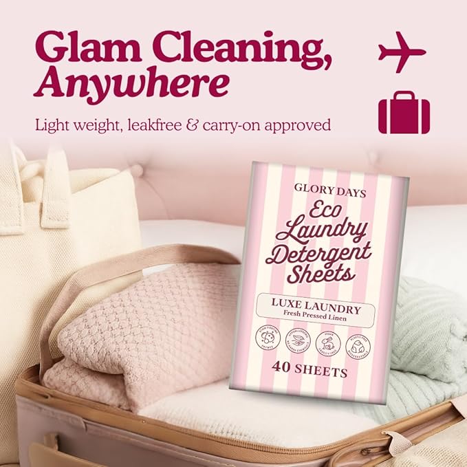 Glory Days Eco Laundry Detergent Sheets – Coastal Allure (Ocean Fresh Scent) | 40 Sheets = Up to 80 Loads | Enzyme-Powered, Plastic-Free, Hypoallergenic | HE, Top & Front Loader | Travel-Friendly