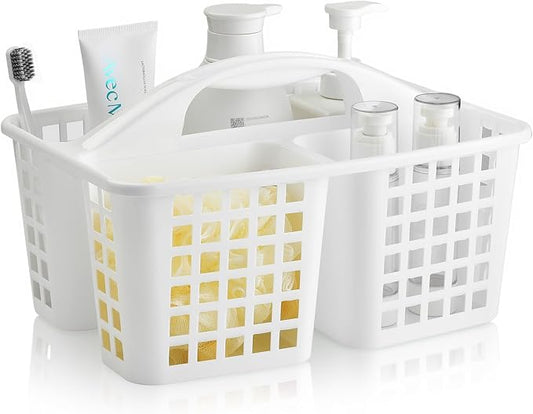 Haundry 3 Compartments Plastic Shower Caddy Basket, Portable Divided Cleaning Supply Storage Organizer with Handle (White)