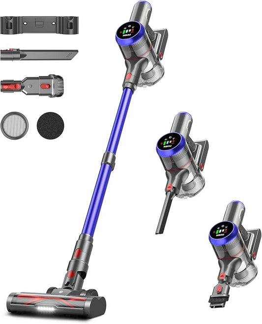 Cordless Vacuum Cleaner, 550W 45kPa 60Mins Vacuum Cleaners for Home with LED Display, Self-Standing Stick Vacuum with Anti-Tangle Brush, Rechargeable Vacuum Cordless for Pet Hair/Carpet/Floor