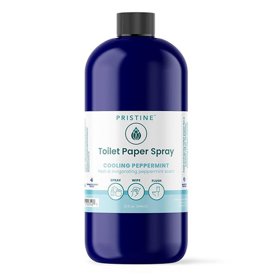 PRISTINE Toilet Paper Spray - As Seen on Shark Tank, More Natural Personal Cleansing Wipes & Flushable Wet Wipes Alternative, Cooling Peppermint, 32 fl oz Refill