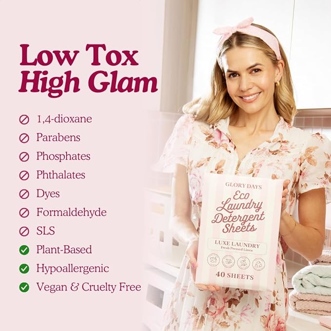 Glory Days Eco Laundry Detergent Sheets Strips – Purely Perfect (Fragrance-Free) | 40 Sheets = Up to 80 Loads | Enzyme-Powered, Plastic-Free, Hypoallergenic | HE, Top & Front Loader | Travel-Friendly
