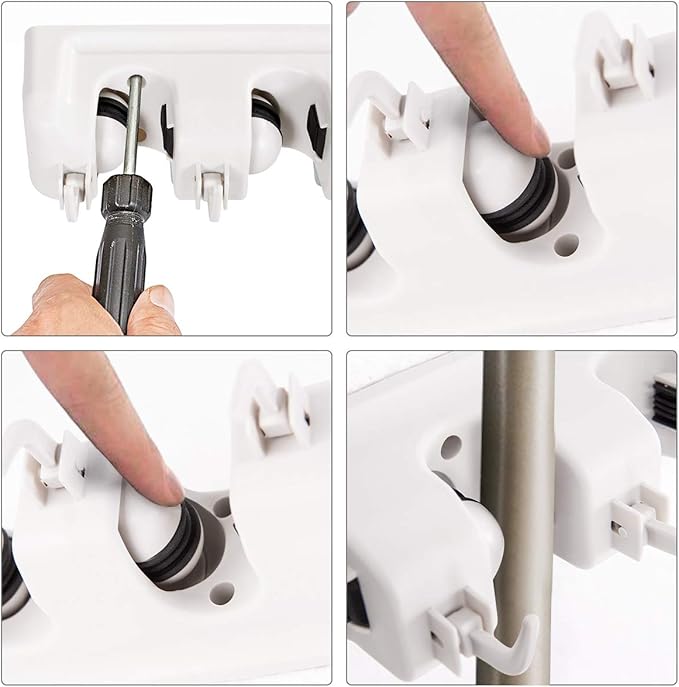 Tangkula Wall Mount Mop Broom Holder, Hanging Broom Organizer w/ 5 Slots & 6 Hooks, Home Storage Organizer Rack, Hanging Utility Rack for Home, Kitchen, Garage, Laundry (White)