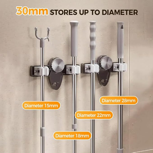 Broom Holder Mop Hanger, 2026 New No punching required Broom Hanger Organizer for Bathroom, Kitchen, Office，Utility Room，Laundry Room,Home Garden, Garage Storage and Organization Rack (White)