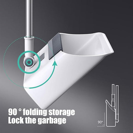 3-in-1 Broom and Dustpan Set with Cleaning Teeth, 38" Stainless Steel Long Handle,Standing Storage, Indoor Sweeping Combo for for Home & Kitchen, Brooms with Dustpan Combo Set, White