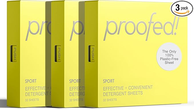 Proofed! Laundry Detergent Sheets, 96 Count, Sport Scent, The Only 100% Plastic-Free Sheet, No PVA or PVOH, Hypoallergenic, Bio-Based Ingredients, Made in USA, 3 Boxes