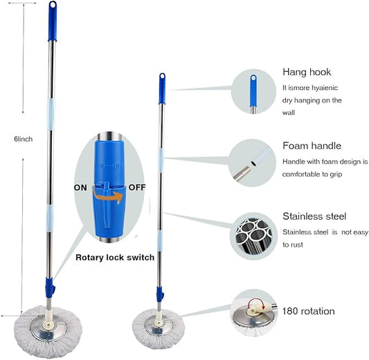 Mop and Bucket Set, 360° Spin Mop and Bucket with Wringer Set and 3 Microfiber Mop Refills, Stainless Steel 61'' Extended Handle Spinning Mop Bucket System for Floor Cleaning