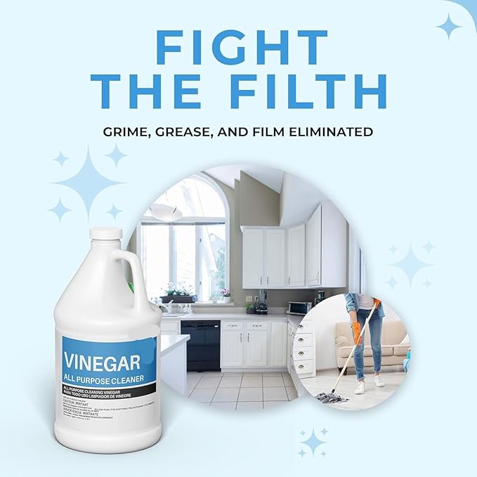 All Purpose Distilled White Cleaning Vinegar, 6% Acidity, 4 Gallon Multi-Surface Household Cleaner for Kitchen, Laundry, Floors, (1 Gallon Per Jug)