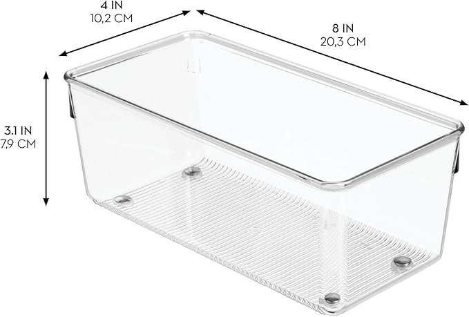 iDesign Plastic Drawer Organizer for Kitchen, Bathroom, and Desk Drawers, Set of 3, Clear