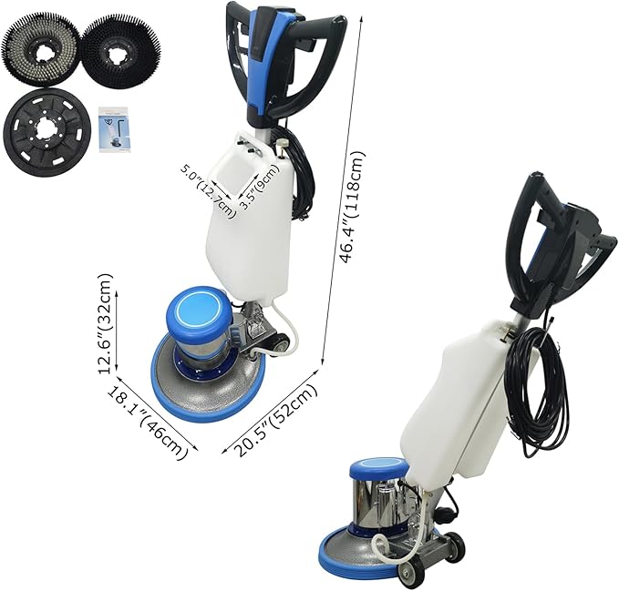 1100W Floor Buffer Polisher Machine φ17" Single Pad 175RPM with 3.17 Gal Tank, 39.37ft Power Cord 110V