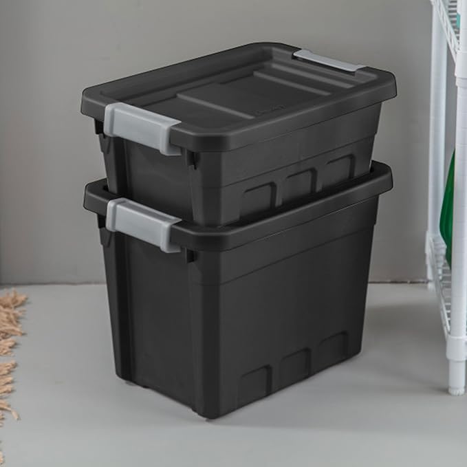Sterilite 24-Pack Plastic Storage Bins with Lids, Stackable Containers, 4 Gallon, Black