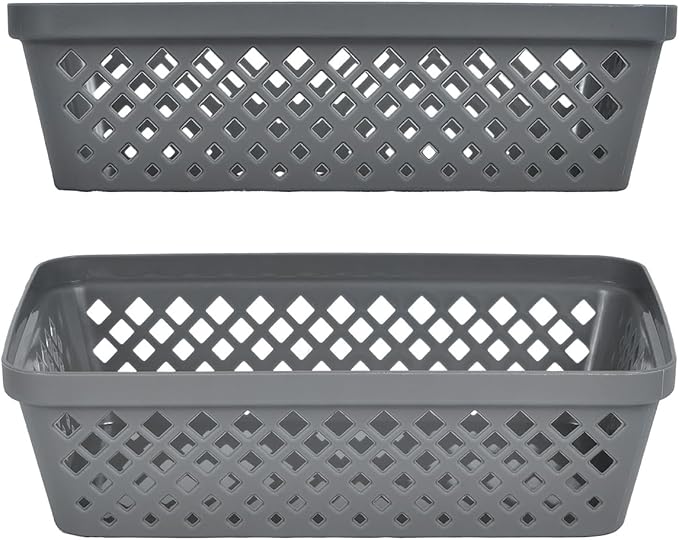 Glad Plastic Storage Basket Set - Multipurpose Drawer Trays, Kitchen Pantry Containers, and Bathroom Bins - 6 Pack Medium Organizers, Grey