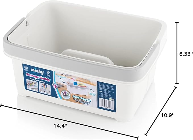 Minky Large Storage Caddy - Easy to Clean Plastic Storage Bin with Foldaway Handle - Perfect for Cleaning, Crafts, Baby Items, DIY - Great for Pantry, Fridge & Organization - Made in UK (White)