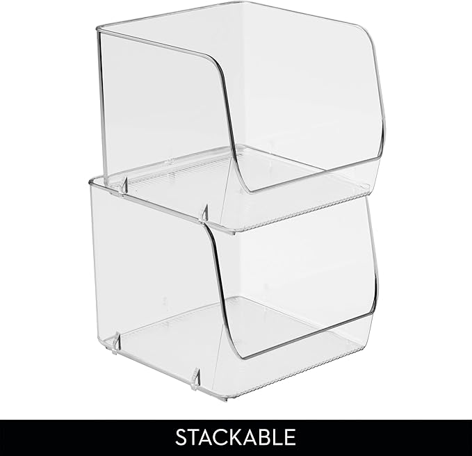iDesign Stackable Open-Front Storage Bins for Kitchen and Pantry Organization - Set of 3 - Clear