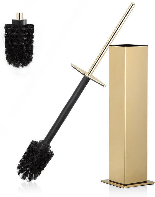 BVL Toilet Brush and Holder Set Gold Stainless Steel 304 Square Freestanding Toilet Brush for Bathroom