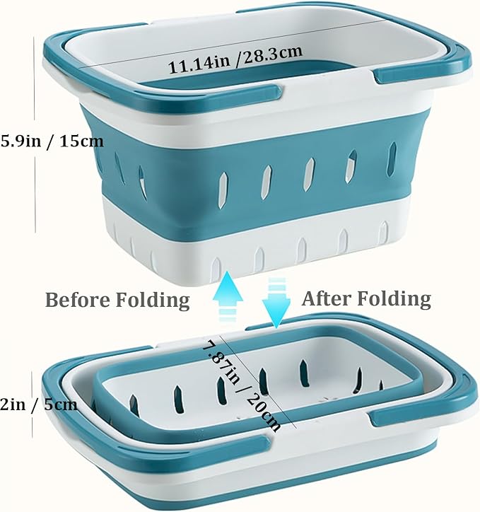Haundry Portable Shower Caddy Basket, Foldable Caddy Basket with Handles, Collapsible Storage Organizer for Bathroom, Kitchen, College Dorm,Gym (Blue)
