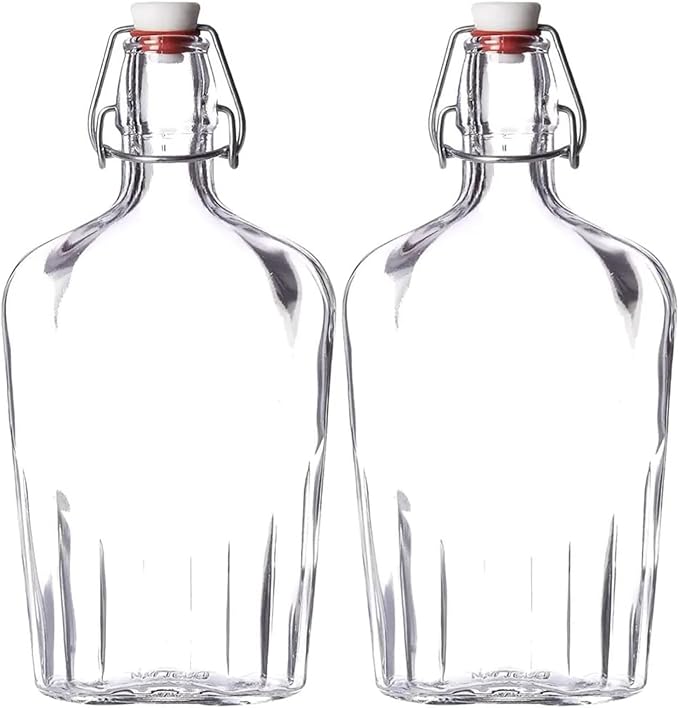 Bormioli Rocco Fiaschetta Glass 17 Ounce Pocket Flask, Set of 2