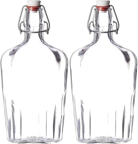 Bormioli Rocco Fiaschetta Glass 17 Ounce Pocket Flask, Set of 2