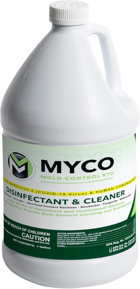 Myco Mold Control RTU – Ready-to-Use EPA-Registered Hospital Grade Disinfectant & Cleaner, Quat Formula for Mold Remediation & Bacteria Control, Commercial & Residential Use, 1 Gallon
