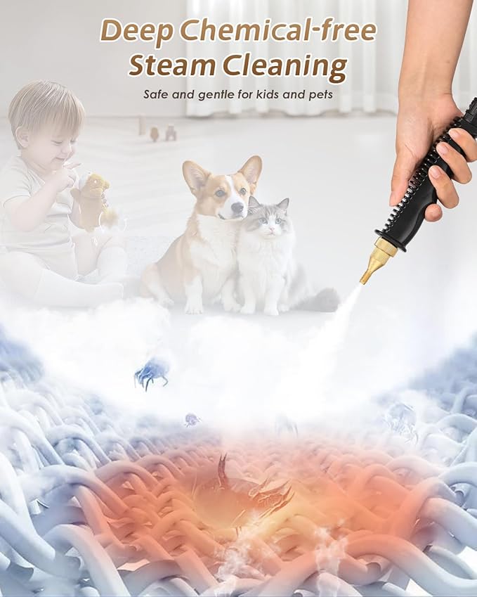 Handheld Steam Cleaner Touch Panel 2500W High Pressure Steamer for Cleaning Grout Tile Portable Steamer for Car Auto Home Small Power Cleaning Steamer with Drain Hole (White)