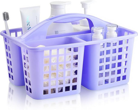 Haundry Plastic Shower Caddy Basket with 3 Compartments, Portable Divided Cleaning Supply Storage Organizer with Handle (Purple)