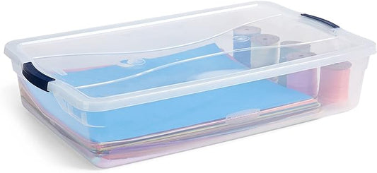 Rubbermaid Cleverstore 42 Quart Stackable Plastic Storage Bin with Lids for Garage, Closet, and Classroom, Clear, 4 Pack