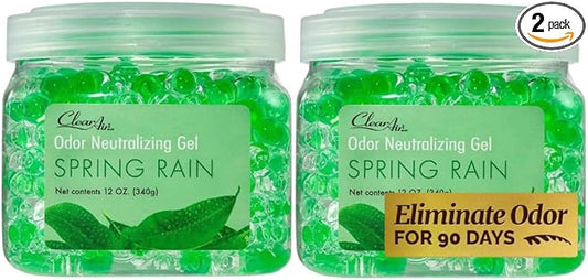 Clear Air Odor Eliminator Gel - 12 oz, Pack of 2 - Air Freshener Made with Essential Oils - Eliminates Odors in Bathrooms, Cars, Boats, RVs & Pet Areas - Spring Rain Scent