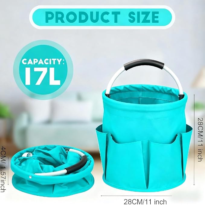 Cleaning Caddy for Cleaning Supplies,17L Cleaning Supply Caddy with Handle Foldable Cleaning Supplies Organizer Bucket Cleaning Products Organizers for Home, Garden (Lake Blue)