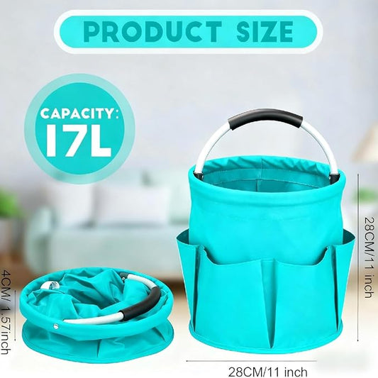 Cleaning Caddy for Cleaning Supplies,17L Cleaning Supply Caddy with Handle Foldable Cleaning Supplies Organizer Bucket Cleaning Products Organizers for Home, Garden (Lake Blue)