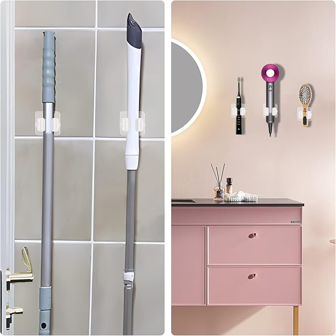 8PCS Broom Holder Wall Mount, Self Adhesive No Drilling Anti-Slip Mop and Broom Holder Organizer Hanger Wall Mount, Broom Gripper and Mop Holder Wall Mounted for Home Garden Garage Storage