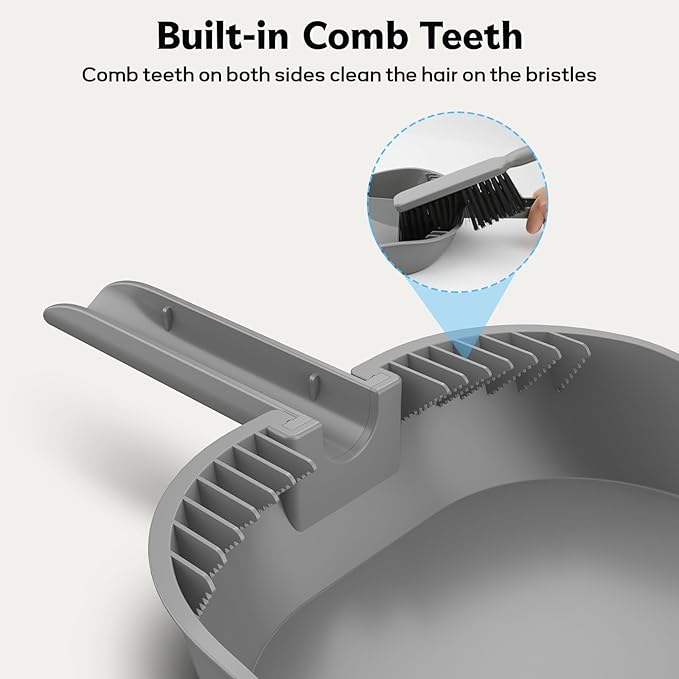 SetSail Small Dustpan and Brush Set, Nesting Snap-On Handheld Broom and Dust Pan with Teeth Portable Broom and Dustpans Sets Suitable for Desktop, Pets Care, Sofa, Camping, Grey