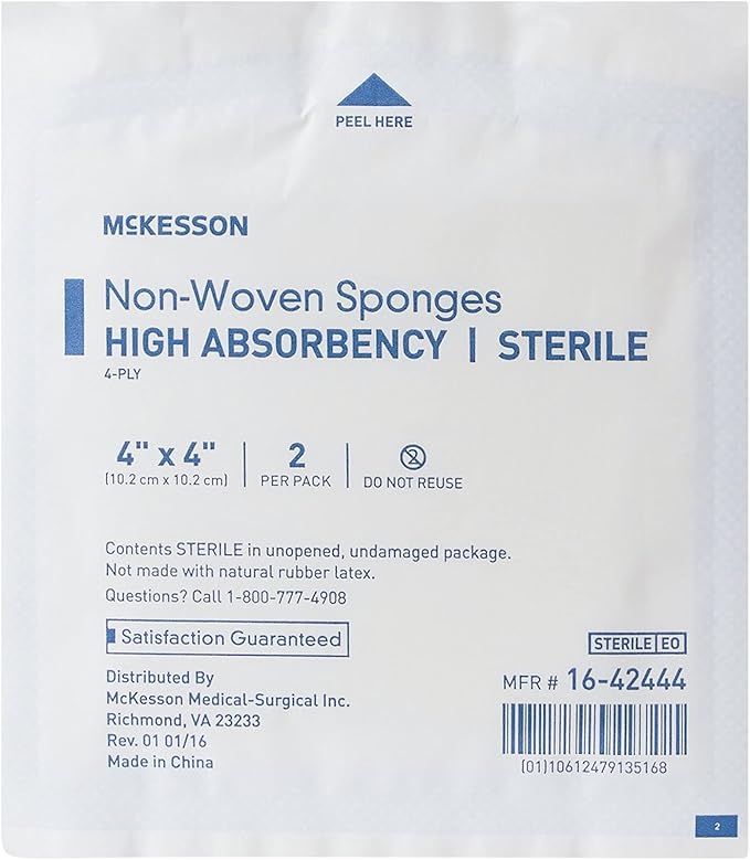 McKesson Non-Woven Sponges, Sterile, 4-Ply, High Absorbency, Polyester/Rayon (4 X 4 Inch (50 Count))