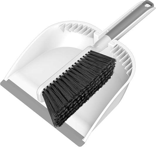 SetSail Small Dustpan and Brush Set, Nesting Snap-On Handheld Broom and Dust Pan with Teeth Portable Broom and Dustpans Sets Suitable for Desktop, Pets Care, Sofa, Camping, White